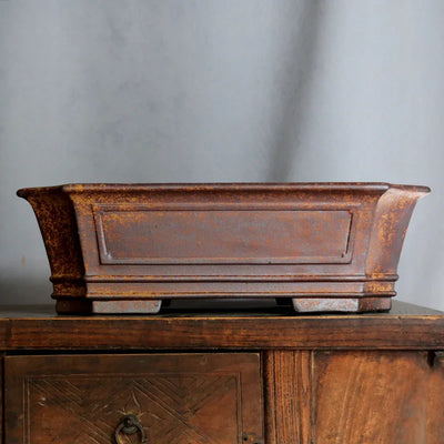 17.3 inch (44cm) Large Fire-Burned Rectangle Rustic Speckled Finish Bonsai Pot