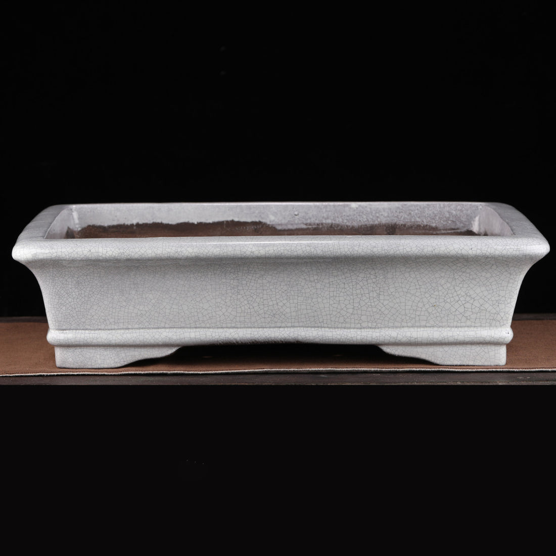 17.3 inch (44cm) Large Flared Rectangular Traiditonal White Glazed Bonsai Pot