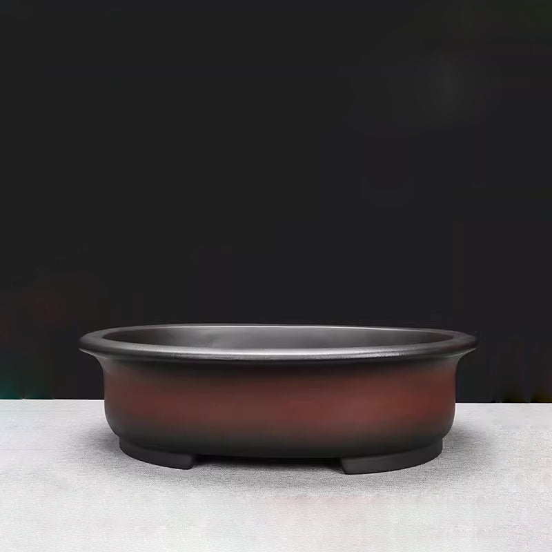 17.3 inch (44cm) Large Oval Black-Brown Dual Tone Unglazed Antique Style Bonsai Pot