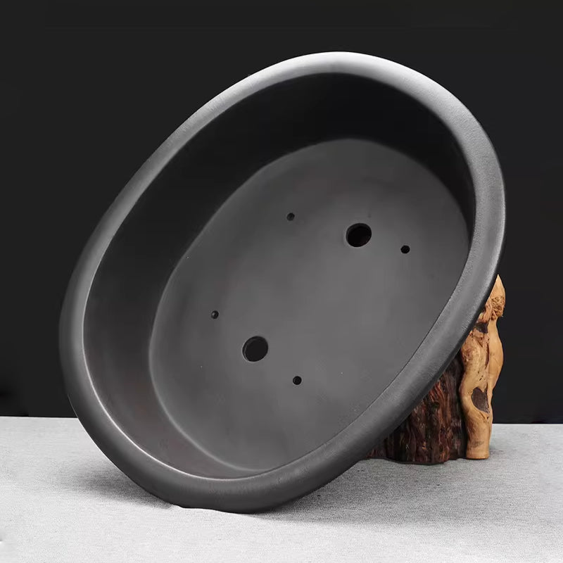 17.3 inch (44cm) Large Oval Black-Brown Dual Tone Unglazed Antique Style Bonsai Pot Inner View