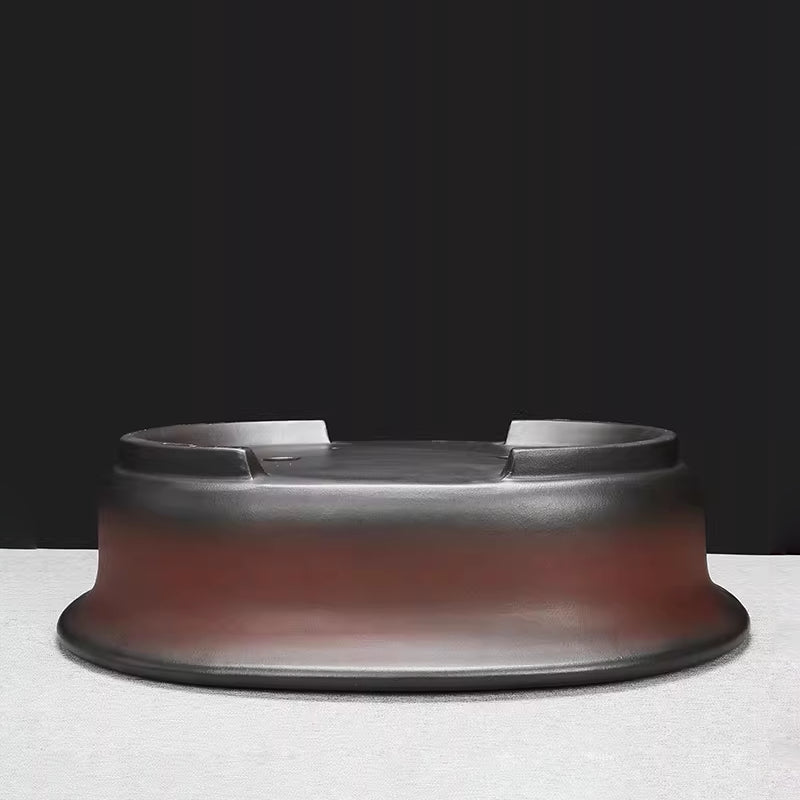 17.3 inch (44cm) Large Oval Black-Brown Dual Tone Unglazed Antique Style Bonsai Pot Upside Down View