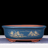 17.3 inch (44cm) Large Oval Bonsai Pot w Cloud Feet & Landscape Engraving Blue Color