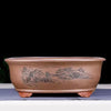 17.3 inch (44cm) Large Oval Bonsai Pot w Cloud Feet & Landscape Engraving Brown Color