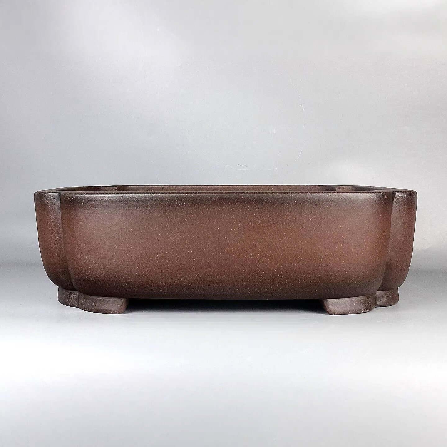 17.3 inch (44cm) Large Rectangle Dual-Tone Gradient Brown Bonsai Pot w Indented Corners