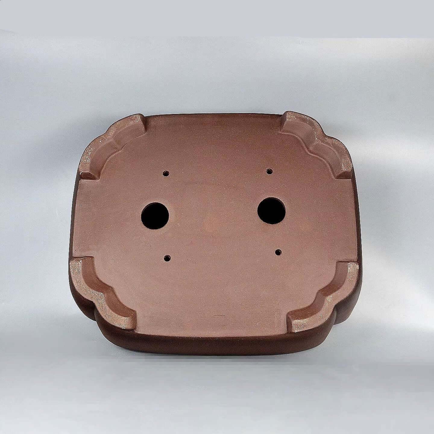 17.3 inch (44cm) Large Rectangle Dual-Tone Gradient Brown Bonsai Pot w Indented Corners Bottom View
