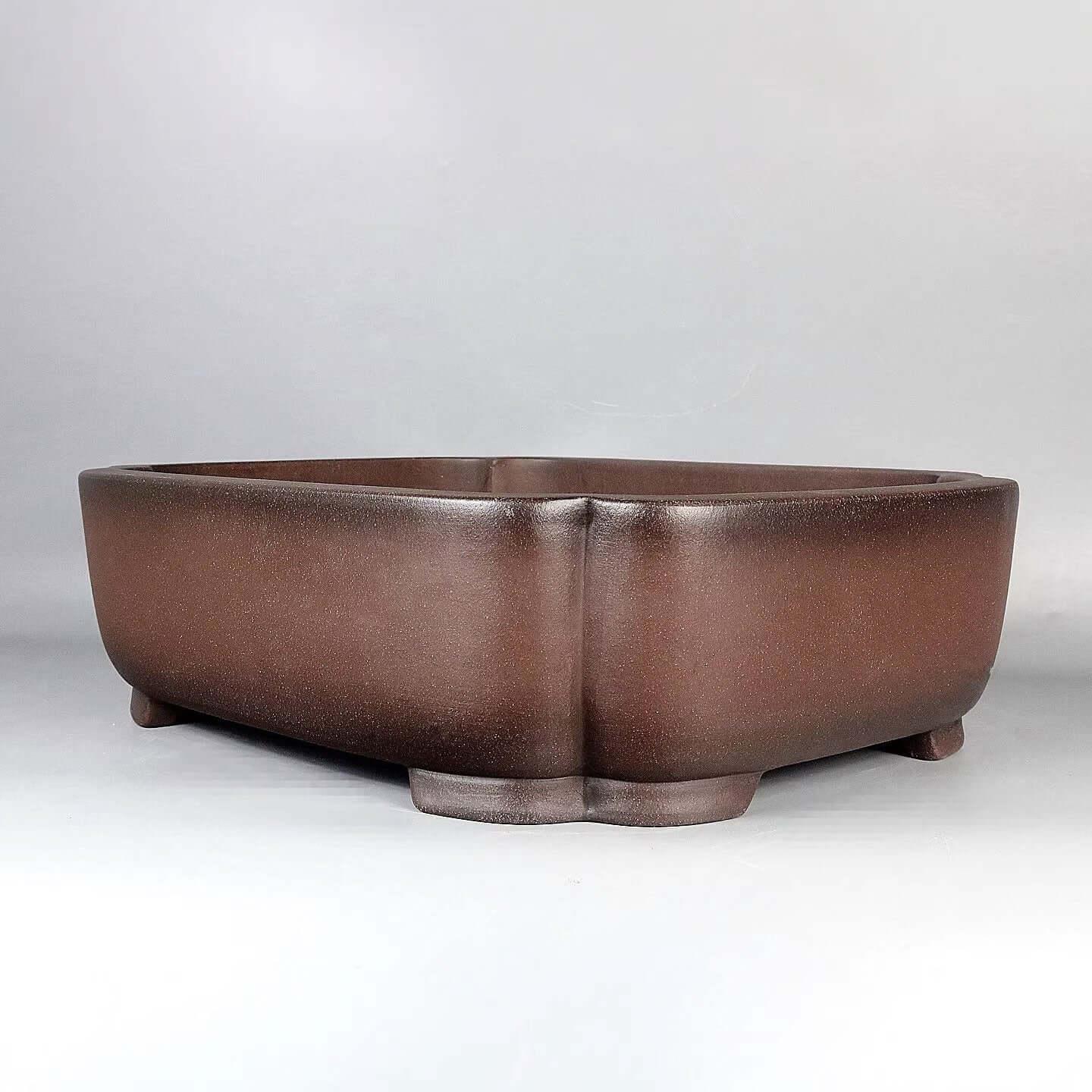 17.3 inch (44cm) Large Rectangle Dual-Tone Gradient Brown Bonsai Pot w Indented Corners Corner View