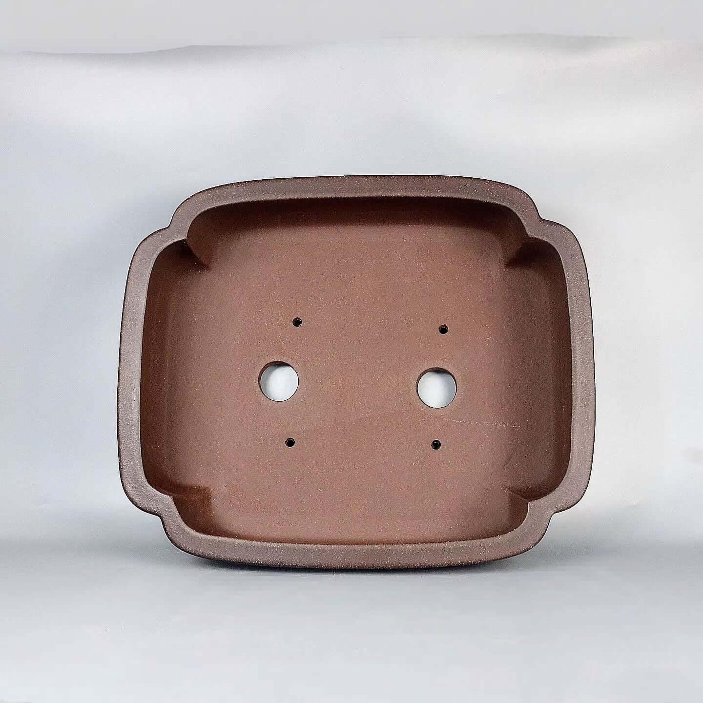 17.3 inch (44cm) Large Rectangle Dual-Tone Gradient Brown Bonsai Pot w Indented Corners Inner View