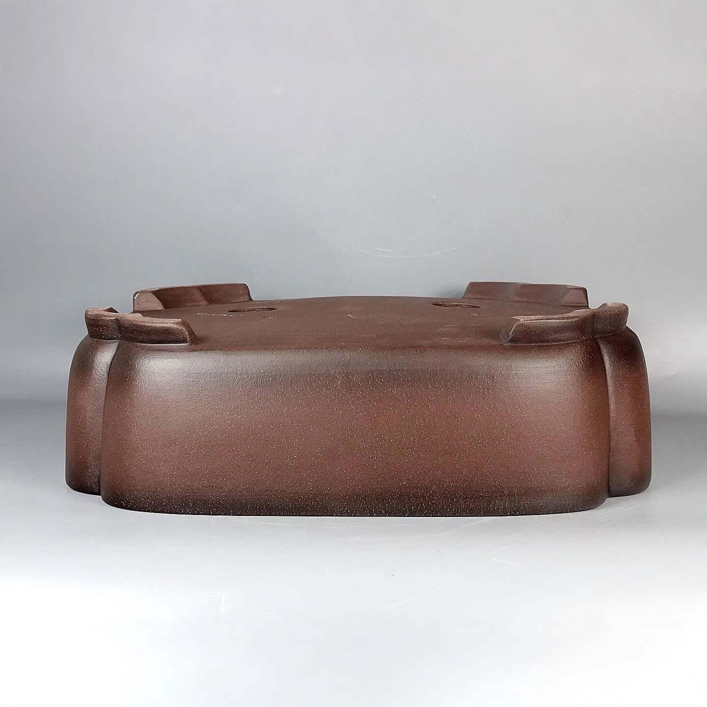 17.3 inch (44cm) Large Rectangle Dual-Tone Gradient Brown Bonsai Pot w Indented Corners Upside Down View