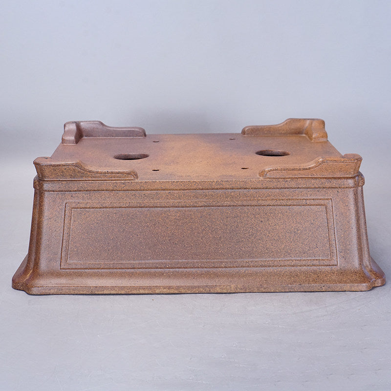 17.3 inch (44cm) Large Rectangle Firewood-Fired Unglazed Speckled Finish Bonsai Pot Bottom View