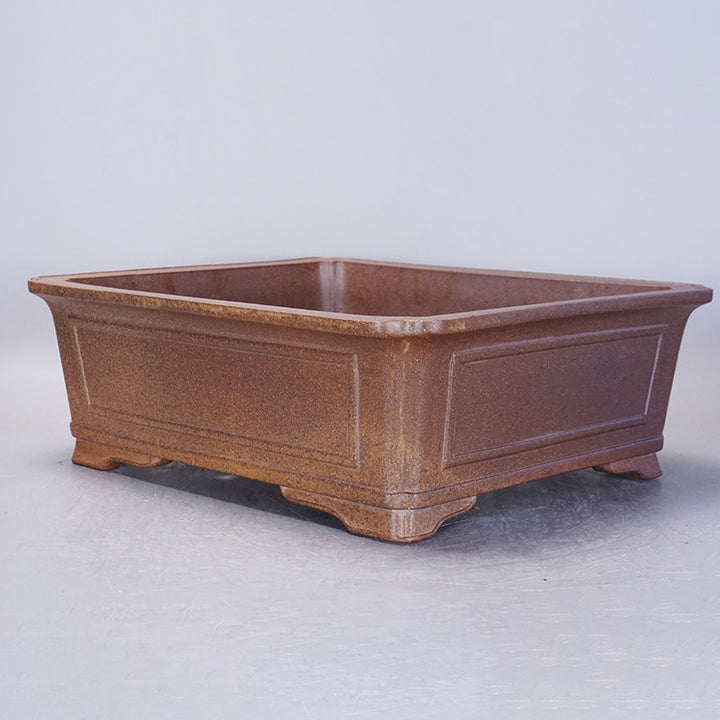 17.3 inch (44cm) Large Rectangle Firewood-Fired Unglazed Speckled Finish Bonsai Pot Corner View