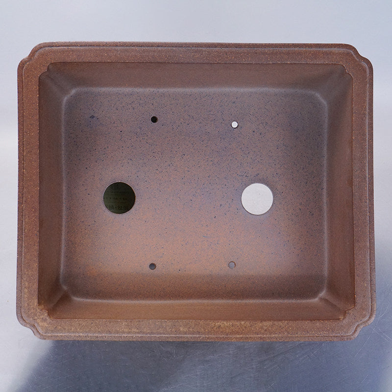 17.3 inch (44cm) Large Rectangle Firewood-Fired Unglazed Speckled Finish Bonsai Pot Inner View