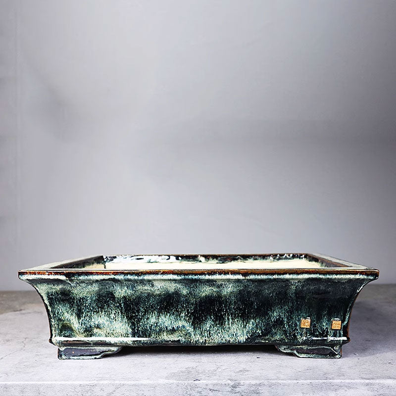 17.3 inch (44cm) Large Rectangular Exclusive Artistic Glaze Bonsai Pots Green Color Top View