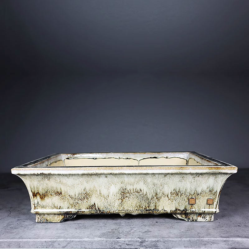 17.3 inch (44cm) Large Rectangular Exclusive Artistic Glaze Bonsai Pots White Color