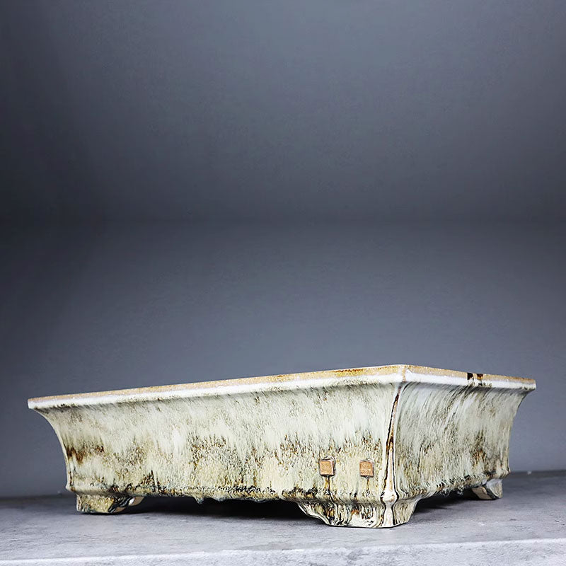 17.3 inch (44cm) Large Rectangular Exclusive Artistic Glaze Bonsai Pots White Color Corner View
