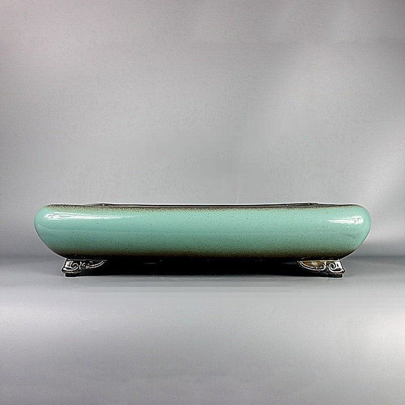 17.3 inch (44cm) Large Rectangular Green-Brown Dual Tone Shallow Bonsai Pot