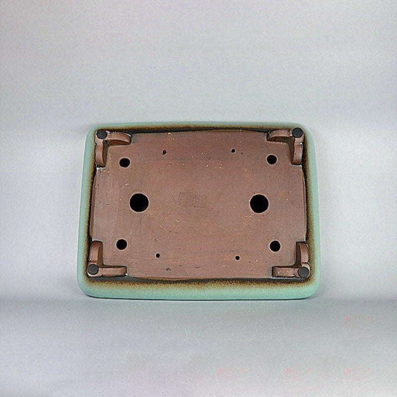 17.3 inch (44cm) Large Rectangular Green-Brown Dual Tone Shallow Bonsai Pot Bottom View