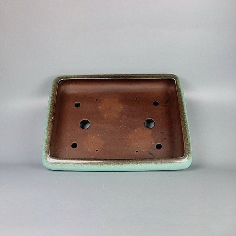 17.3 inch (44cm) Large Rectangular Green-Brown Dual Tone Shallow Bonsai Pot Inner View