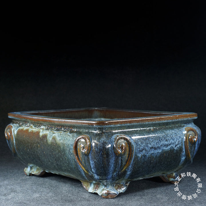 17.3 inch (44cm) Large Rectangular Jun Glaze Blue Multi-Tone Deep Bonsai Pot