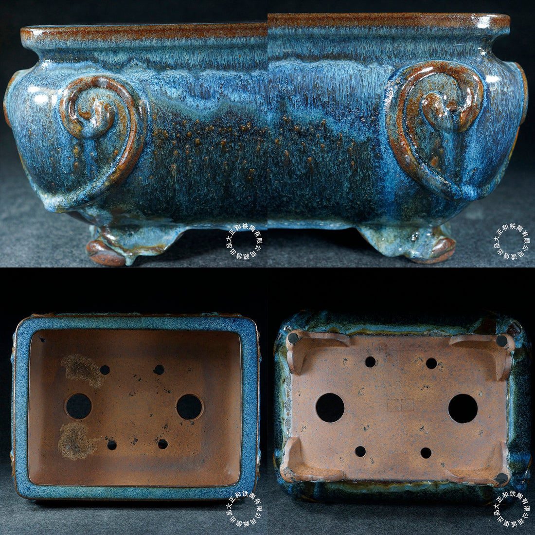 17.3 inch (44cm) Large Rectangular Jun Glaze Blue Multi-Tone Deep Bonsai Pot Multi Angle View