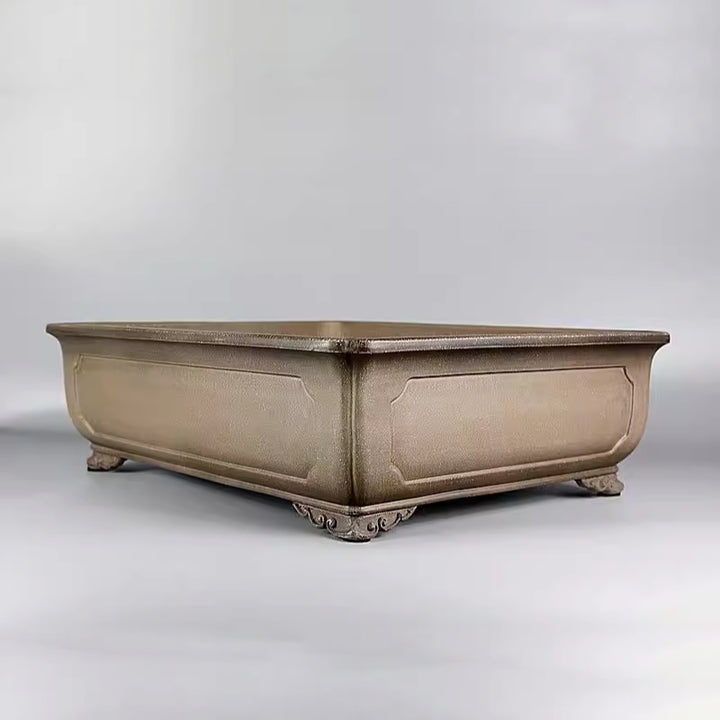 17.3 inch (44cm) Large Rectangular Traditional Unglazed Beige Bonsai Pot Corner View