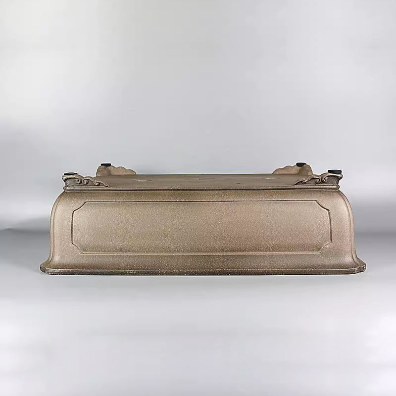 17.3 inch (44cm) Large Rectangular Traditional Unglazed Beige Bonsai Pot Upside Down View