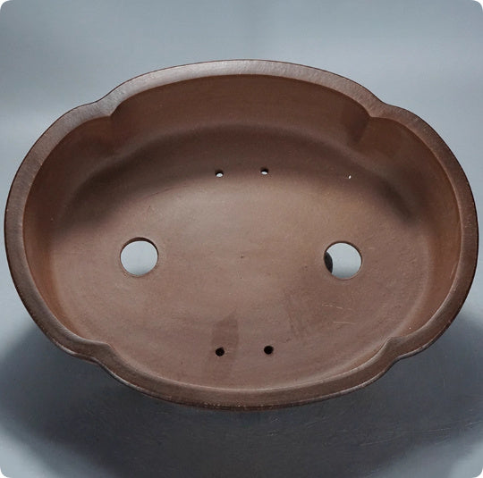 17.3 inch (44cm) Large Scalloped Oval dark Brown Premium Bonsai Pot Inner View