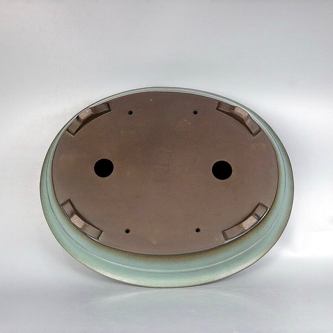 17.5 inch (44.5cm) Large Flared Oval Green Glazed Dual-Tone Bonsai Pot w Mid-Body Raised Band Bottom View