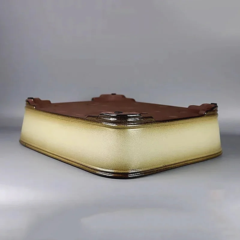 17.5 inch (44.5cm) Large Glazed Rectangular Yixing Clay Bonsai Pot Bottom Corner View