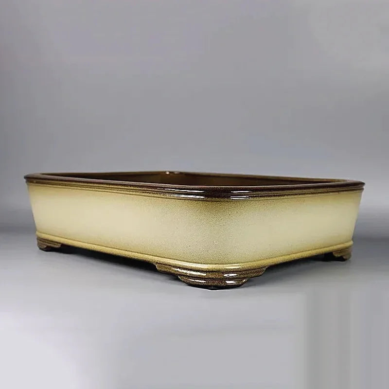 17.5 inch (44.5cm) Large Glazed Rectangular Yixing Clay Bonsai Pot Corner View