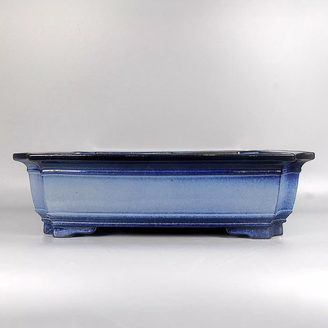 17.5 inch (44.5cm) Large Rectangular Blue Dual Tone Glaze Corner-Cut Bonsai Pot