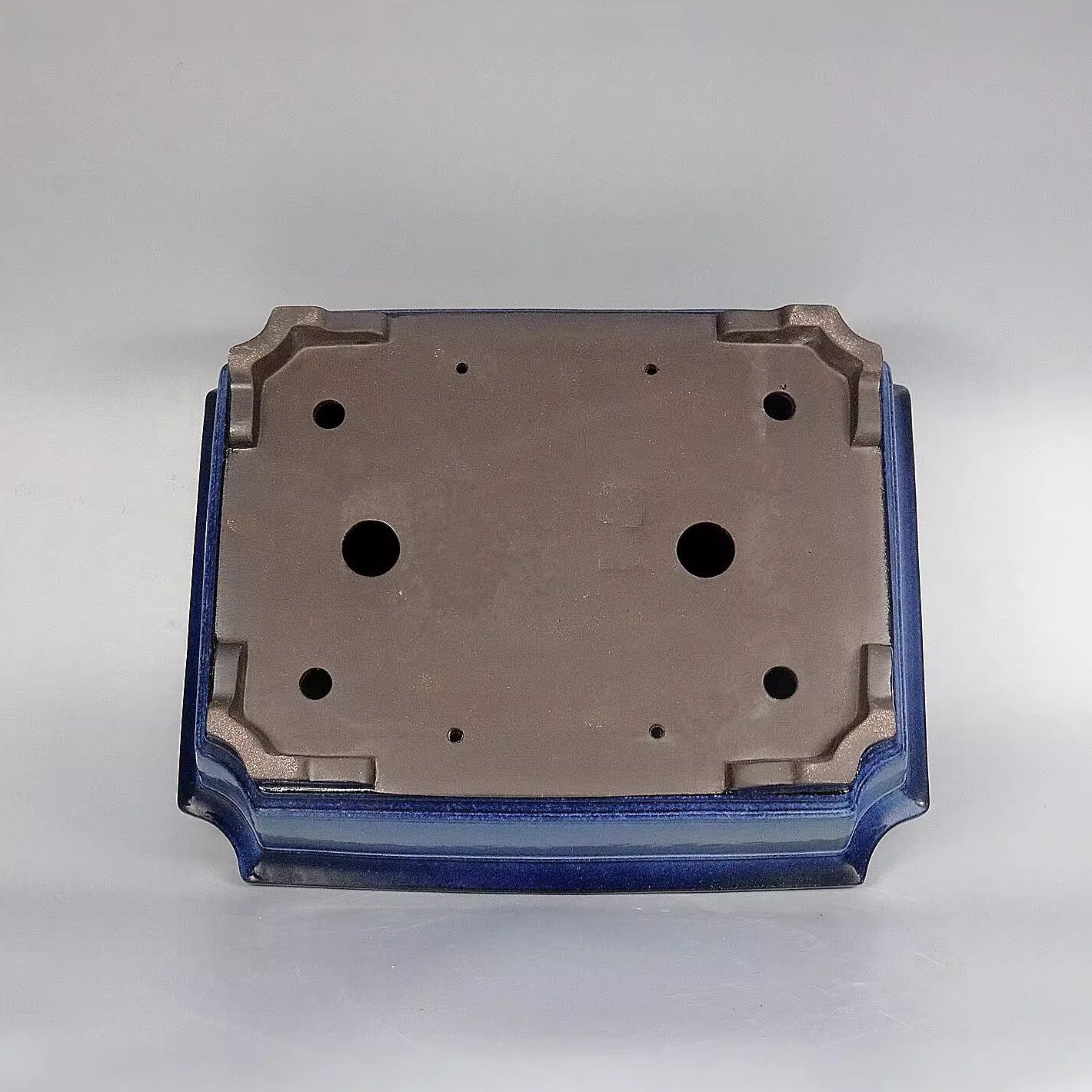 17.5 inch (44.5cm) Large Rectangular Blue Dual Tone Glaze Corner-Cut Bonsai Pot Bottom View