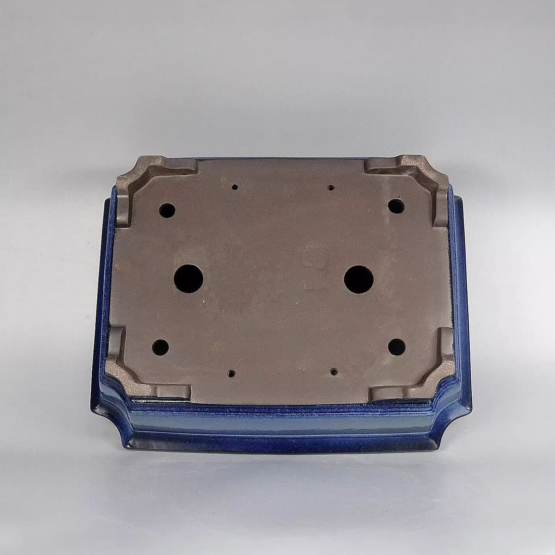 17.5 inch (44.5cm) Large Rectangular Blue Dual Tone Glaze Corner-Cut Bonsai Pot Bottom View
