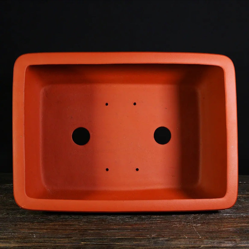 17.5 inch (44.5cm) Large Rectangular Bonsai Pot w Carved Landscape Design Inner View