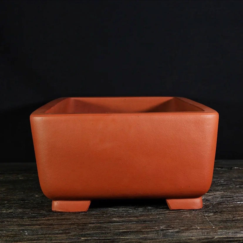 17.5 inch (44.5cm) Large Rectangular Bonsai Pot w Carved Landscape Design Side View