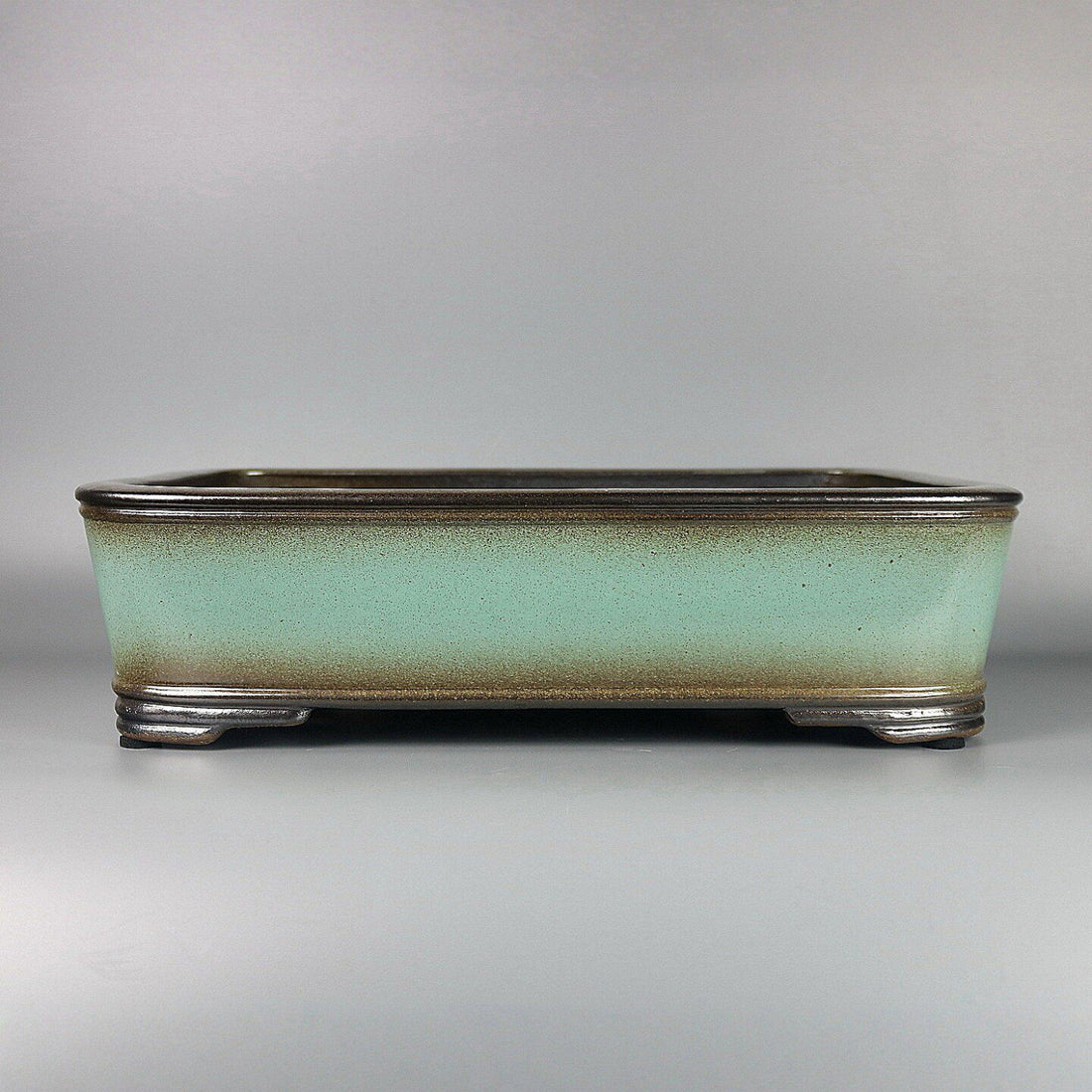 17.5 inch (44.5cm) Large Soft Corner Rectangular Green-Brown Dual Tone Glazed Bonsai Pot