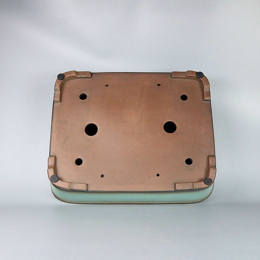 17.5 inch (44.5cm) Large Soft Corner Rectangular Green-Brown Dual Tone Glazed Bonsai Pot Bottom View