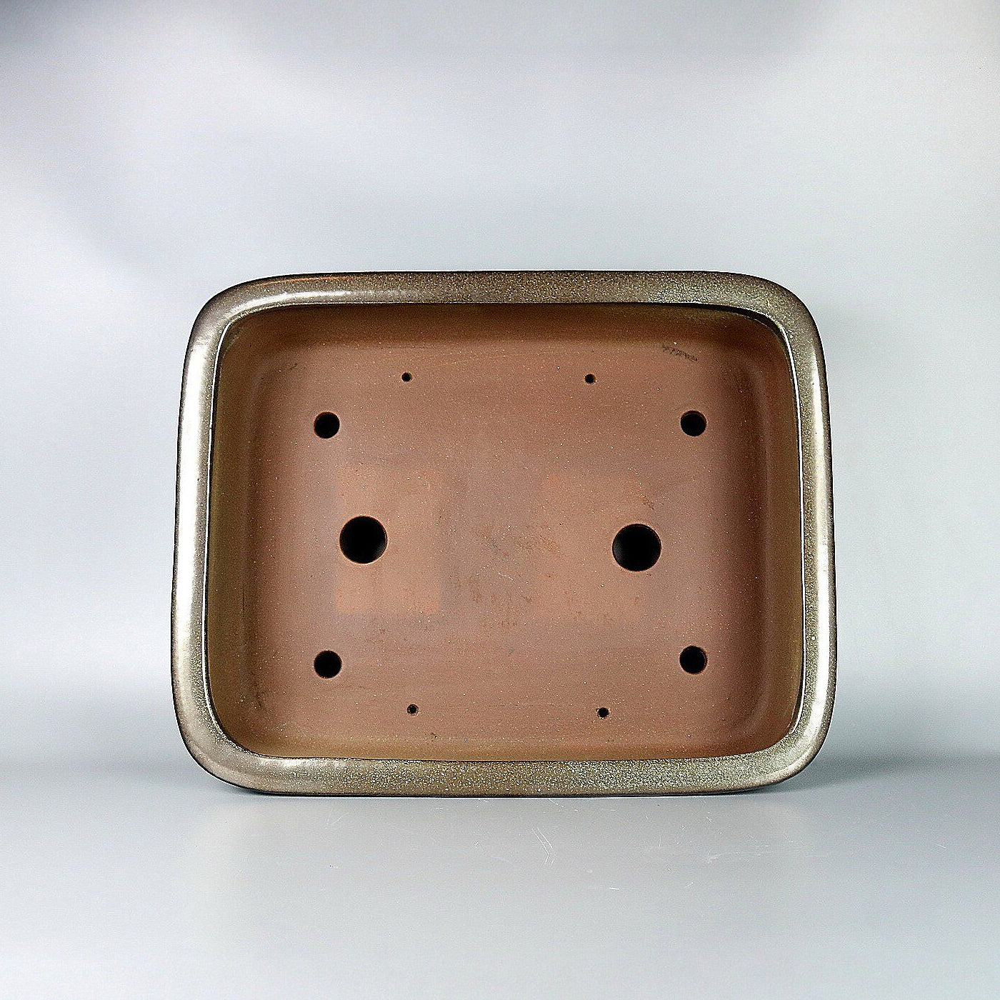 17.5 inch (44.5cm) Large Soft Corner Rectangular Green-Brown Dual Tone Glazed Bonsai Pot Inner View
