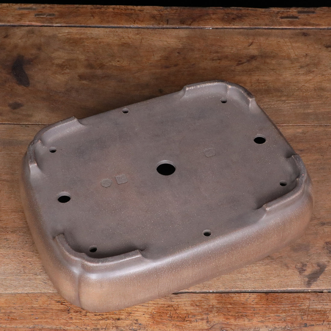 17.6 inch (44.8cm) Large Indented Corner Rectangular Traditional Unglazed Bonsai Pot Bottom View