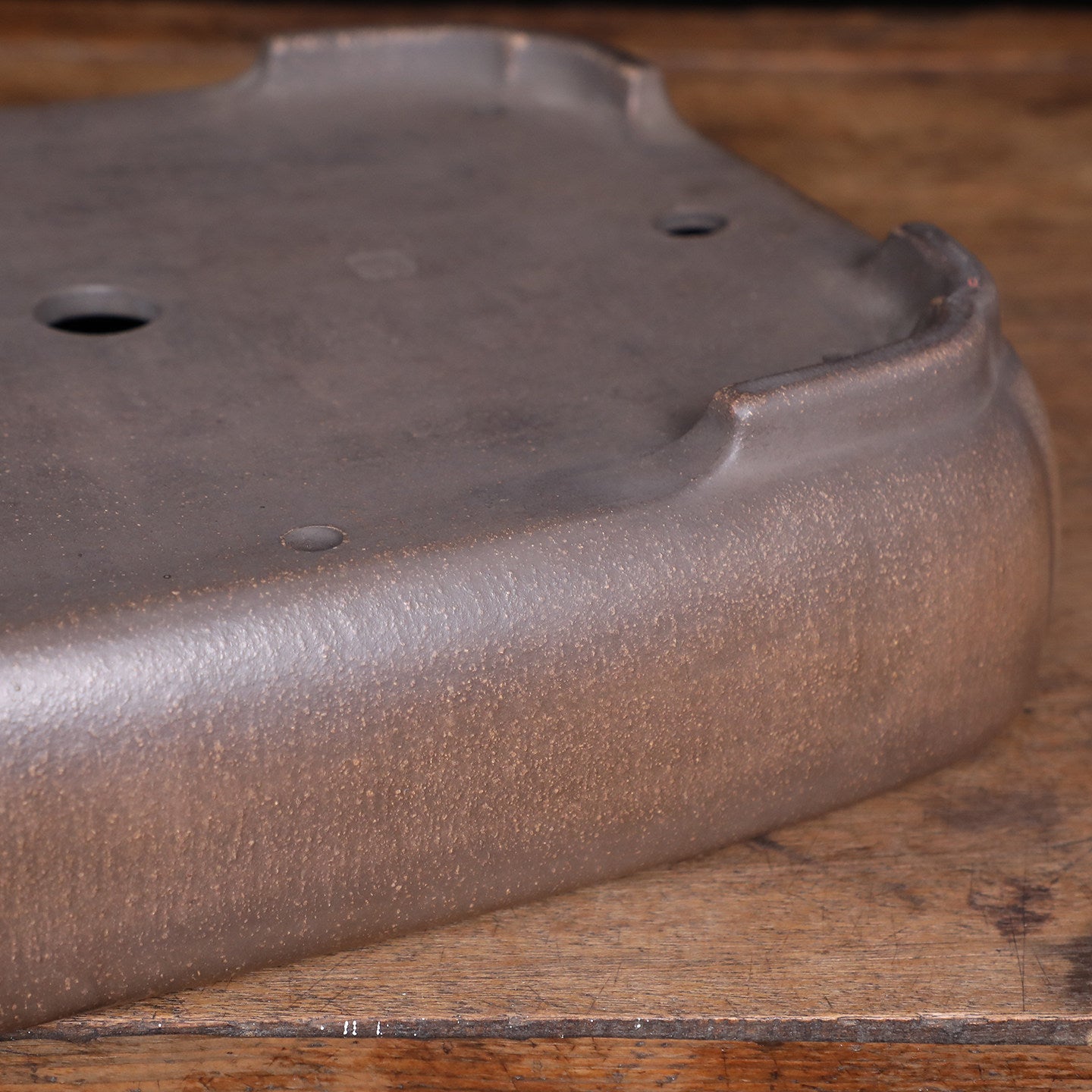 17.6 inch (44.8cm) Large Indented Corner Rectangular Traditional Unglazed Bonsai Pot Close Shot