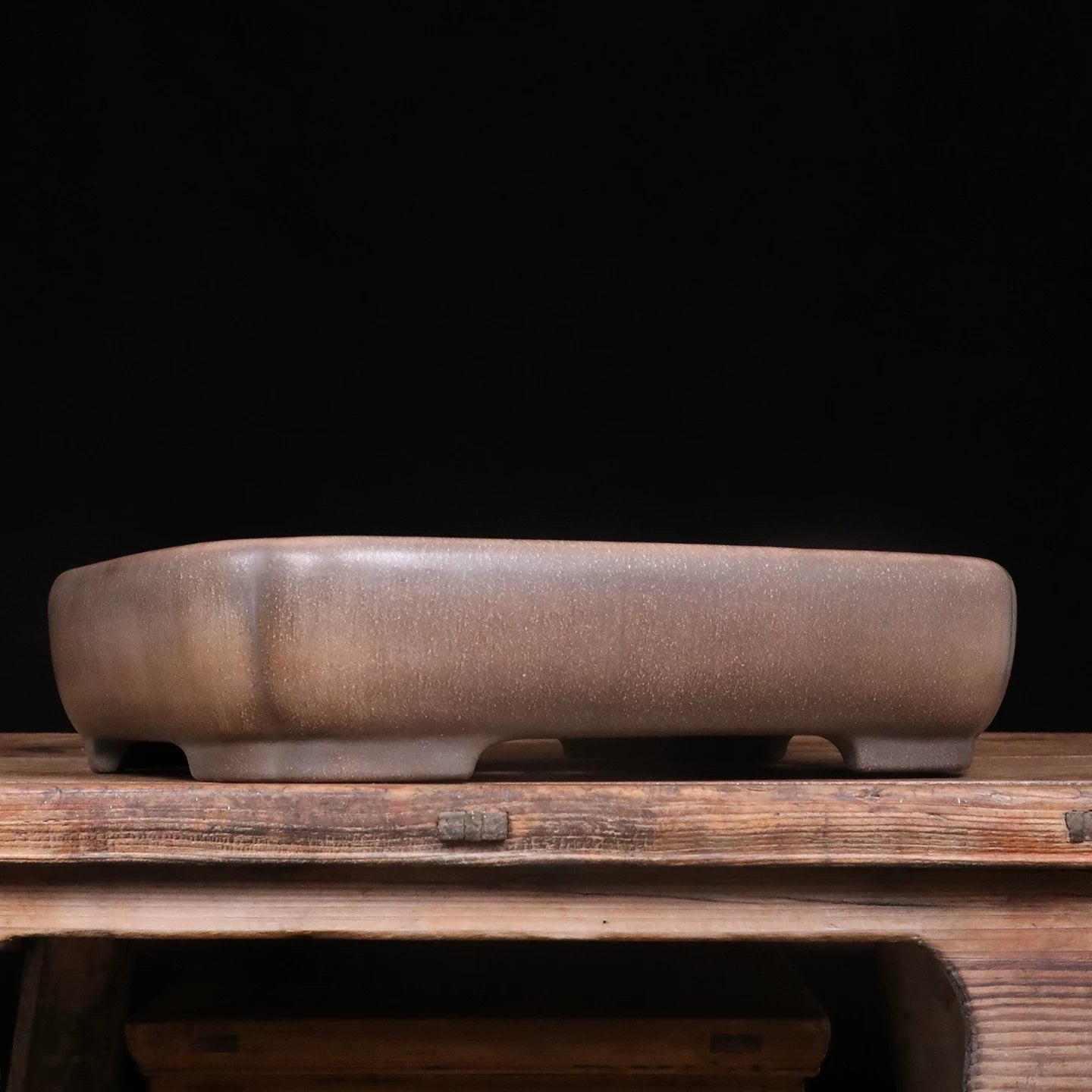 17.6 inch (44.8cm) Large Indented Corner Rectangular Traditional Unglazed Bonsai Pot Corner View