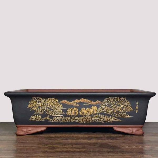 17.7" (45cm) Large Rectangular Raised Cloud Feet Artistic Bonsai Pot Black