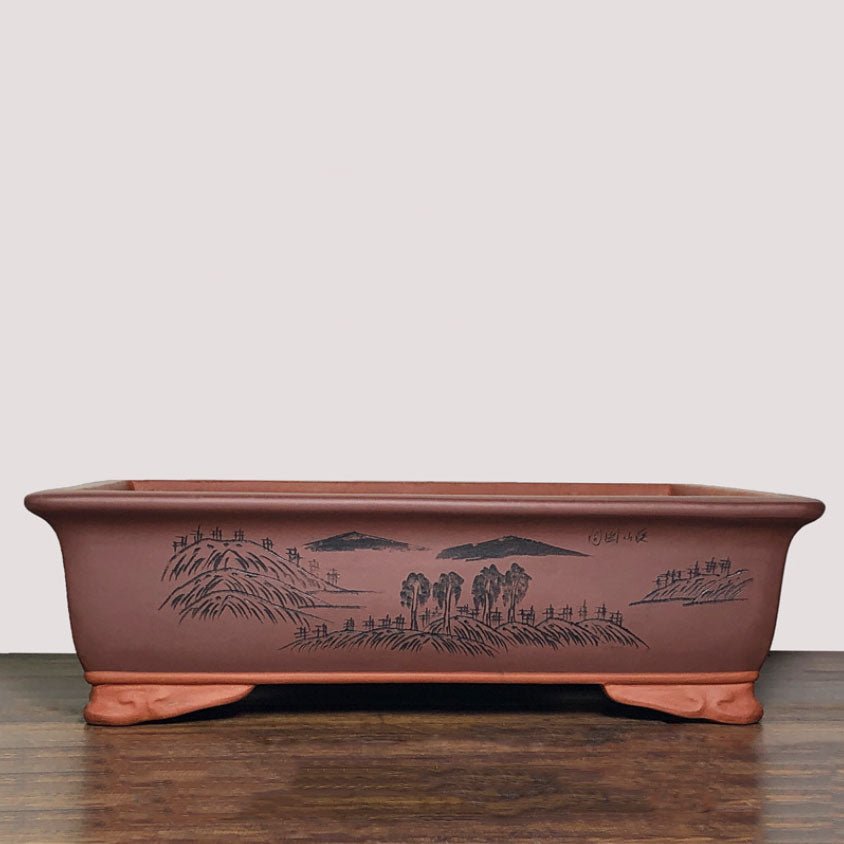 17.7" (45cm) Large Rectangular Raised Cloud Feet Artistic Bonsai Pot Purple