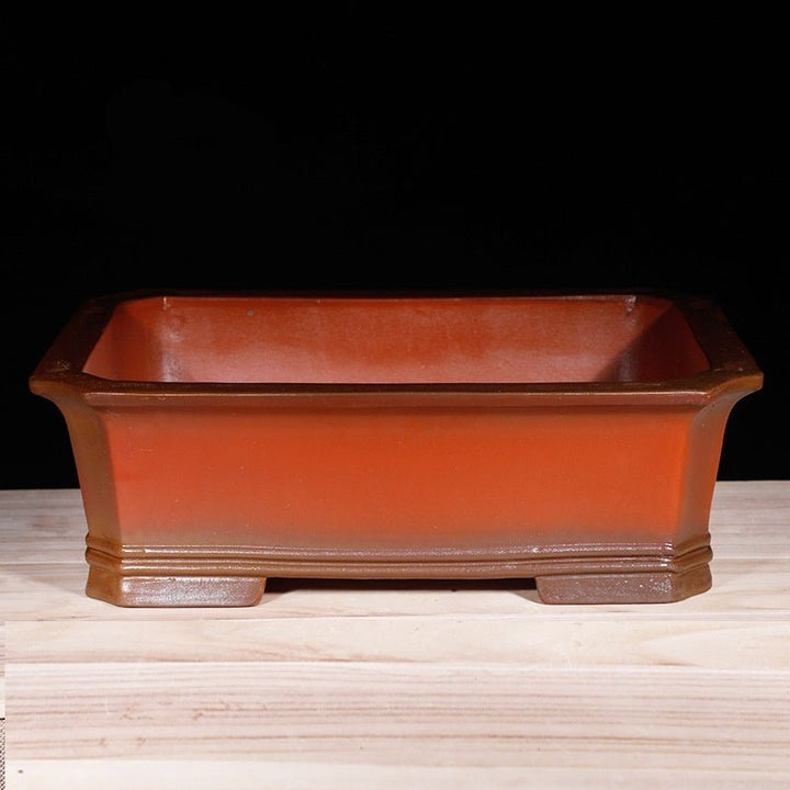 17.7" Large Rectangular Earth-Toned Corner-Cut Bonsai Pot