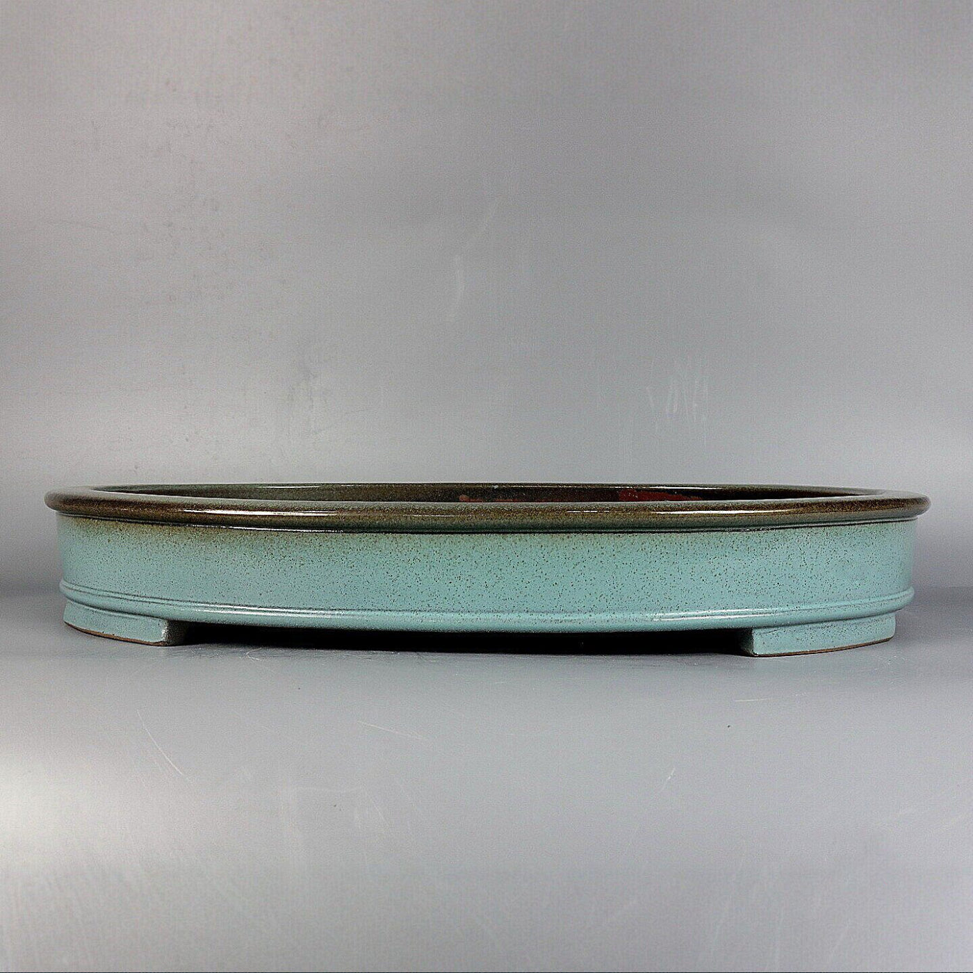 17.7 inch (45cm) Extra Large Shallow Green Glazed Forest Bonsai Pot w Dark Rim