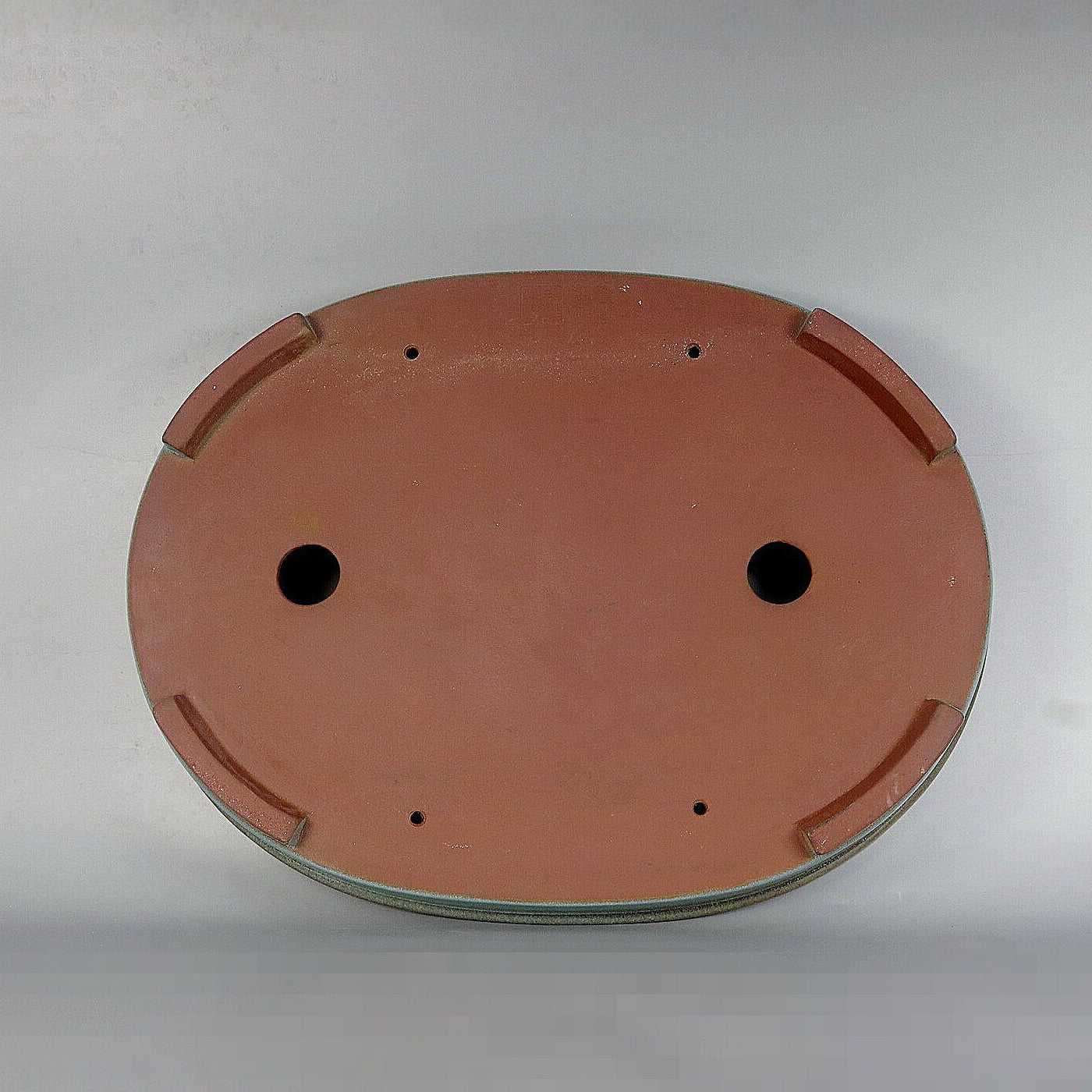 17.7 inch (45cm) Extra Large Shallow Green Glazed Forest Bonsai Pot w Dark Rim Bottom View
