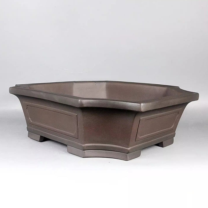 17.7 inch (45cm) Large Flared Corner-Cut Rectangle Old-Style Premium Bonsai Pot Corner View