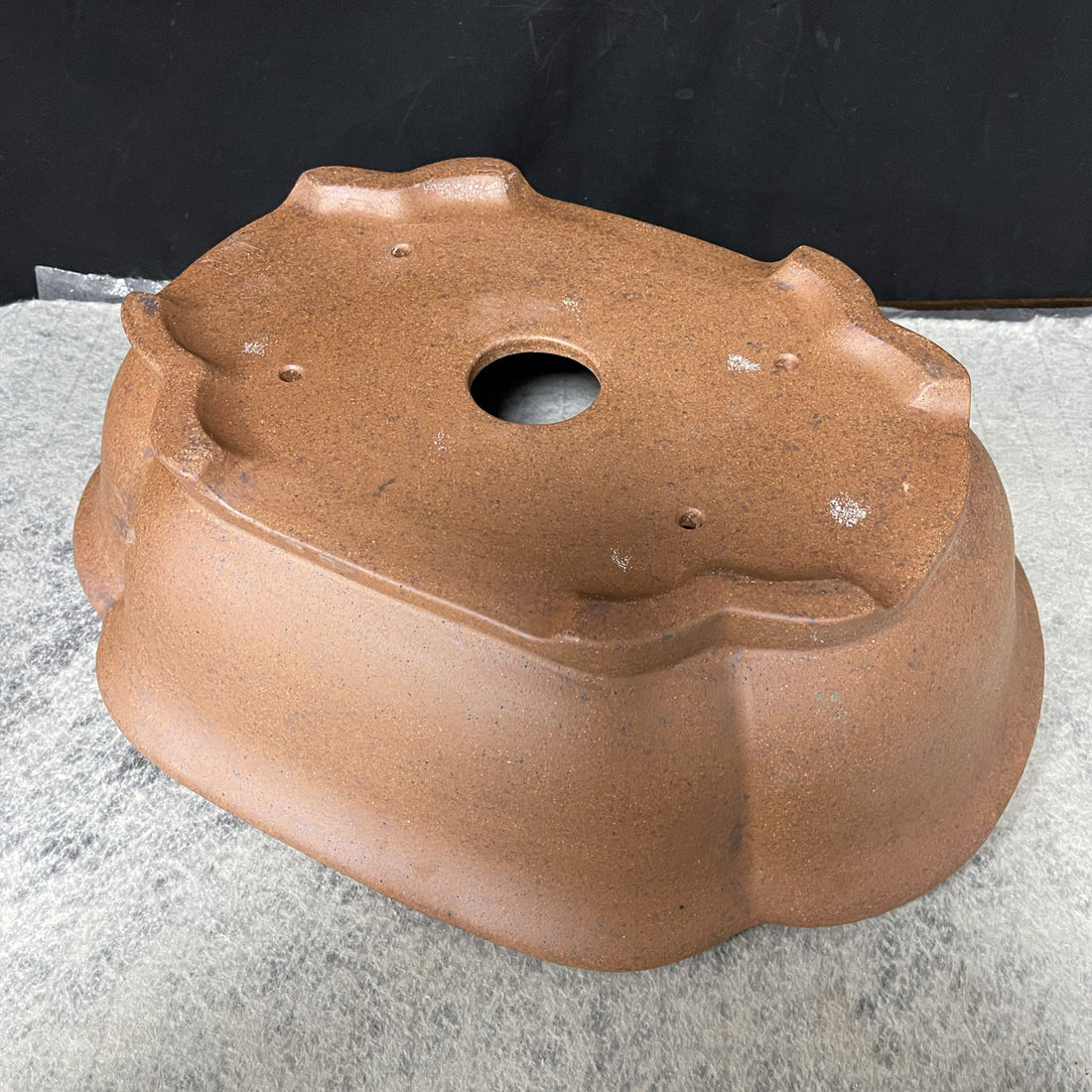 17.7 inch (45cm) Large Handmade Lotus-Shaped Bonsai Pot w Soft Curved Walls Bottom Corner View