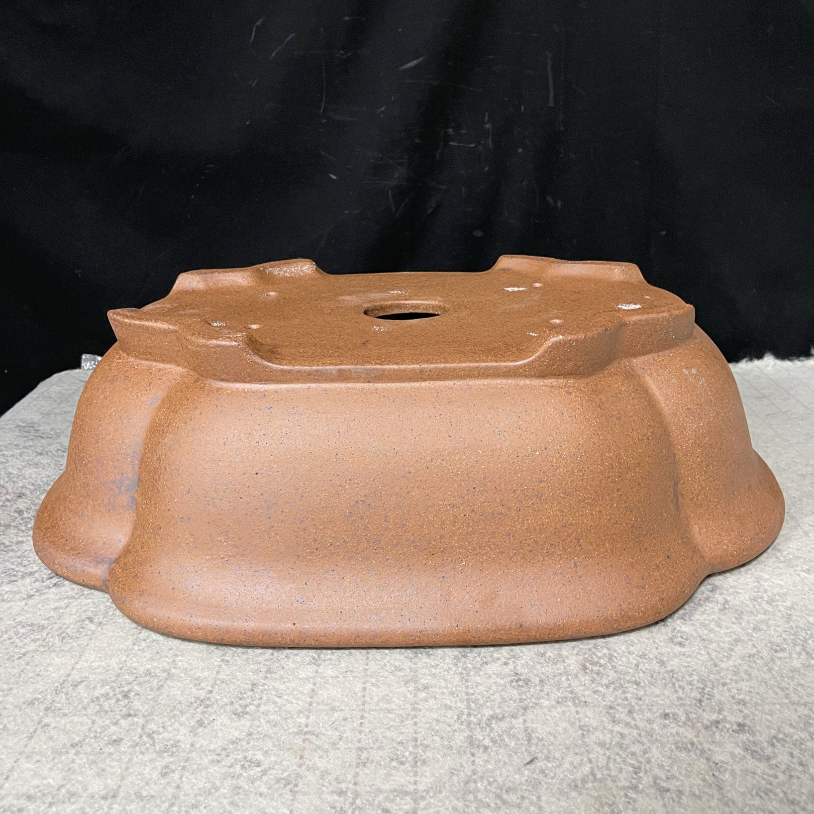 17.7 inch (45cm) Large Handmade Lotus-Shaped Bonsai Pot w Soft Curved Walls Bottom View