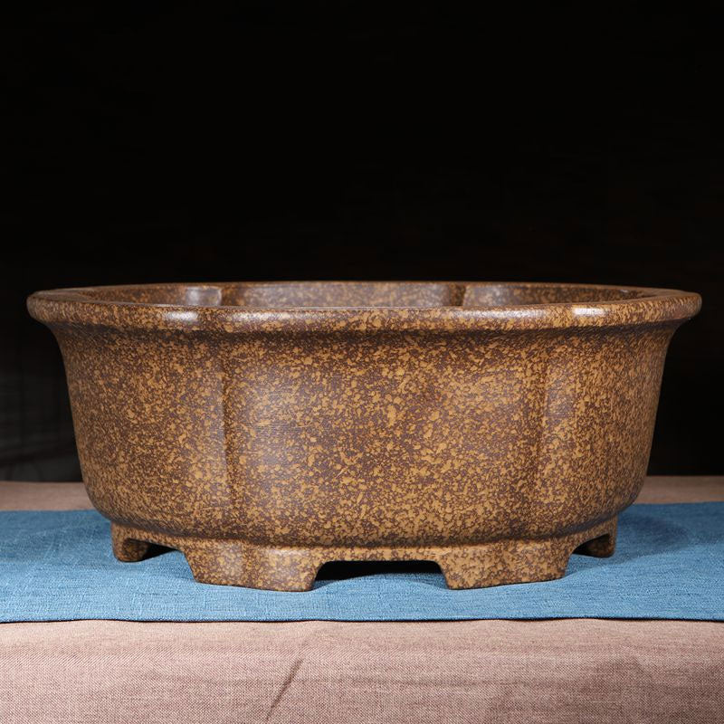 17.7 inch (45cm) Large Hexagonal/Scalloped Round Speckled Finish Bonsai Pot