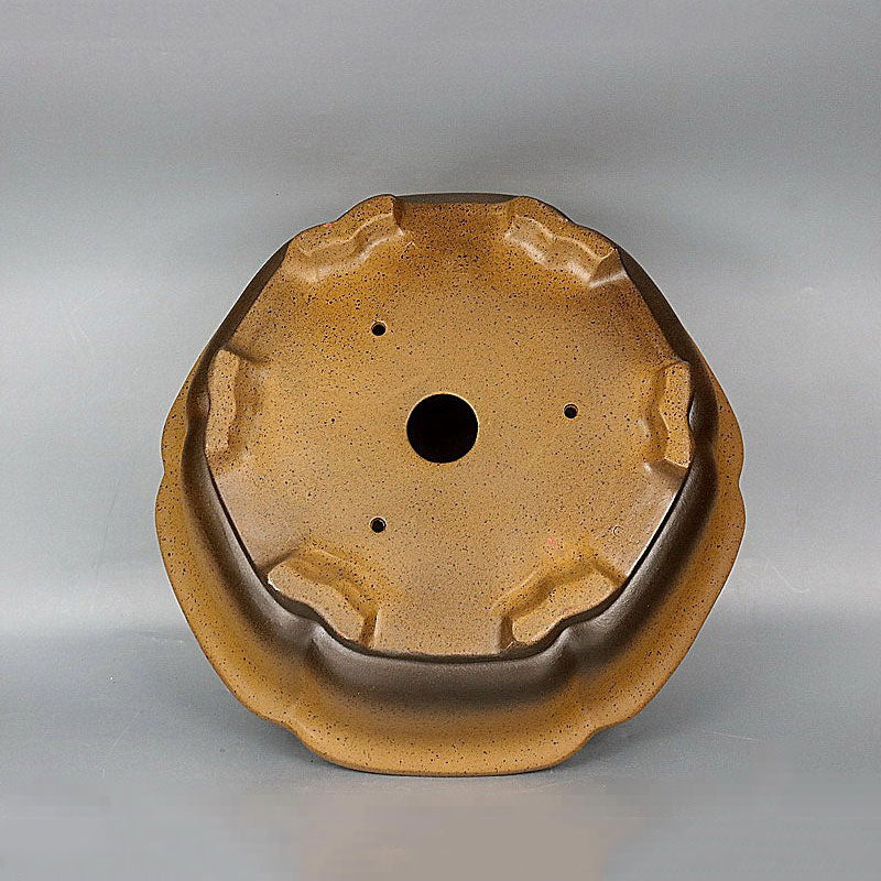 17.7 inch (45cm) Large Hexagonal Yellow-Brown Speckled Finish Deep Bonsai Pot Bottom View